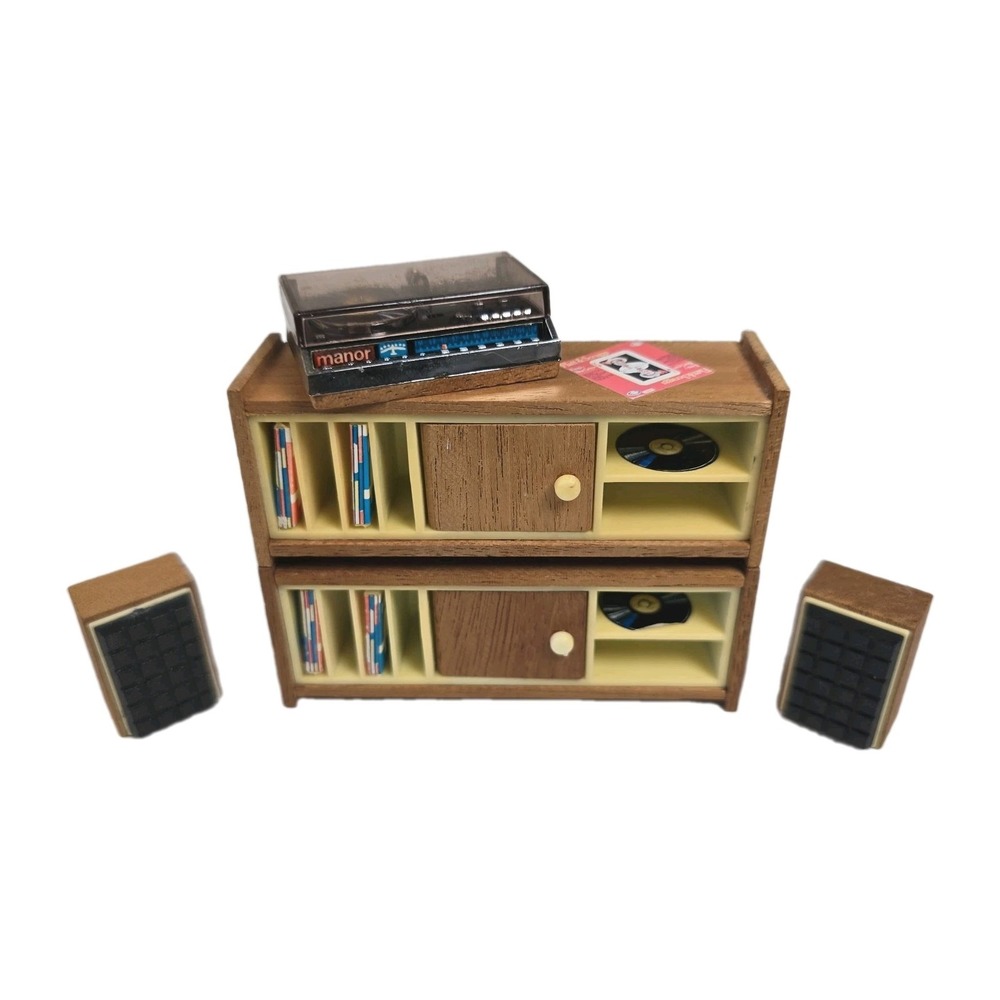 Lundby Dollhouse Record Player Stereo Set with Cabinet & Speakers 70s Beautiful!